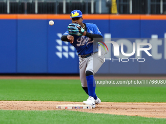 Los Tigres del Licey shortstop Domingo Leyba #6 fields and throws during the second inning of a baseball game against Las Aguilas Cibaenas a...