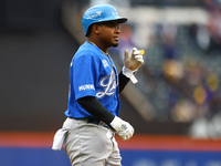 Domingo Leyba #6 of Los Tigres del Licey bats during the fourth inning of a baseball game against Las Aguilas Cibaenas at Citi Field in Coro...