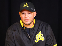 Las Aguilas Cibaenas manager Yadier Molina speaks to the media during a press conference before the baseball game against Los Tigres del Lic...