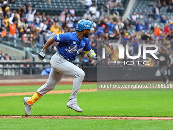 Liover Peguero #31 of Los Tigres del Licey bats during the third inning of a baseball game against Las Aguilas Cibaenas at Citi Field in Cor...