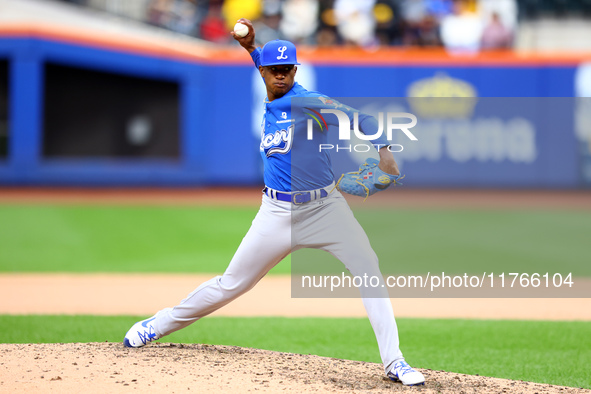 Los Tigres del Licey pitcher Misael Tamarez #67 throws during the seventh inning of a baseball game against Las Aguilas Cibaenas at Citi Fie...