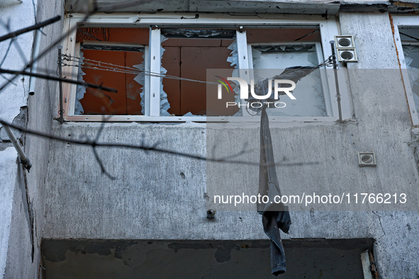 Windows of a residential building shatter as a result of a Russian drone attack in the Khadzhybeiskyi district of Odesa, Ukraine, on Novembe...