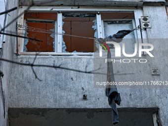 Windows of a residential building shatter as a result of a Russian drone attack in the Khadzhybeiskyi district of Odesa, Ukraine, on Novembe...