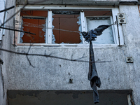 Windows of a residential building shatter as a result of a Russian drone attack in the Khadzhybeiskyi district of Odesa, Ukraine, on Novembe...