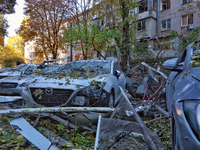 Cars are damaged by a Russian drone attack in Khadzhybeiskyi district of Odesa, Ukraine, on November 7, 2024. (