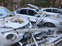 Cars are damaged by a Russian drone attack in Khadzhybeiskyi district of Odesa, Ukraine, on November 7, 2024. (