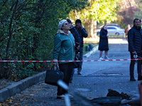 The area around a residential building damaged by the Russian drone attack is fenced with signal tape in Khadzhybeiskyi district of Odesa, s...