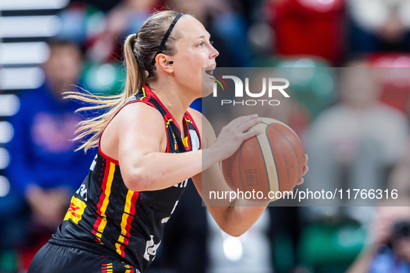 Julie Allemand in action during the FIBA 2025 European Women's Basketball Championship Qualifiers Group C match between Poland and Belgium a...