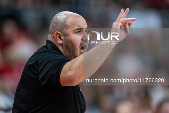 Rachid Meziane in action during the FIBA 2025 European Women's Basketball Championship Qualifiers Group C match between Poland and Belgium a...