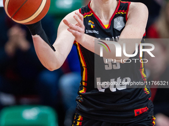 Ine Joris in action during the FIBA 2025 European Women's Basketball Championship Qualifiers Group C match between Poland and Belgium at the...