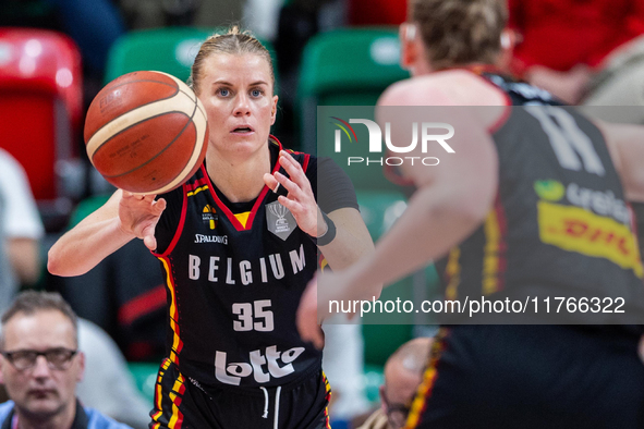 Julie Vanloo in action during the FIBA 2025 European Women's Basketball Championship Qualifiers Group C match between Poland and Belgium at...