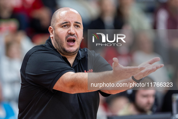 Rachid Meziane in action during the FIBA 2025 European Women's Basketball Championship Qualifiers Group C match between Poland and Belgium a...