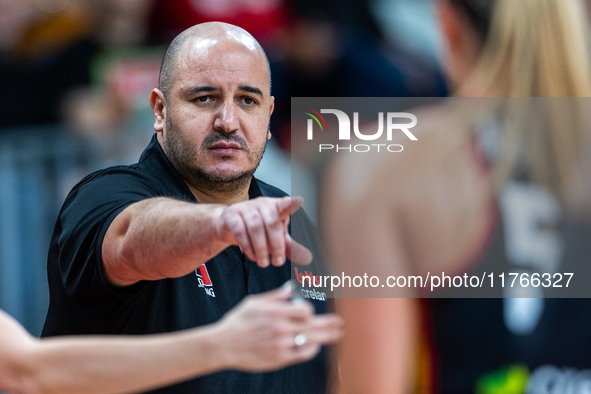 Rachid Meziane in action during the FIBA 2025 European Women's Basketball Championship Qualifiers Group C match between Poland and Belgium a...