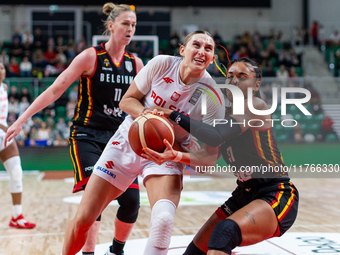 Anna Makurat and Maxuela Lisowa Mbaka in action during the FIBA 2025 European Women's Basketball Championship Qualifiers Group C match betwe...