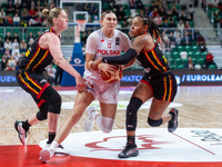 Emma Meesseman, Anna Makurat and  Maxuela Lisowa Mbaka in action during the FIBA 2025 European Women's Basketball Championship Qualifiers Gr...