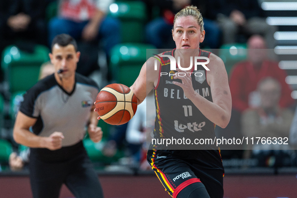 Emma Meesseman in action during the FIBA 2025 European Women's Basketball Championship Qualifiers Group C match between Poland and Belgium a...