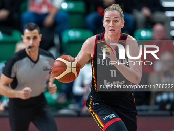 Emma Meesseman in action during the FIBA 2025 European Women's Basketball Championship Qualifiers Group C match between Poland and Belgium a...