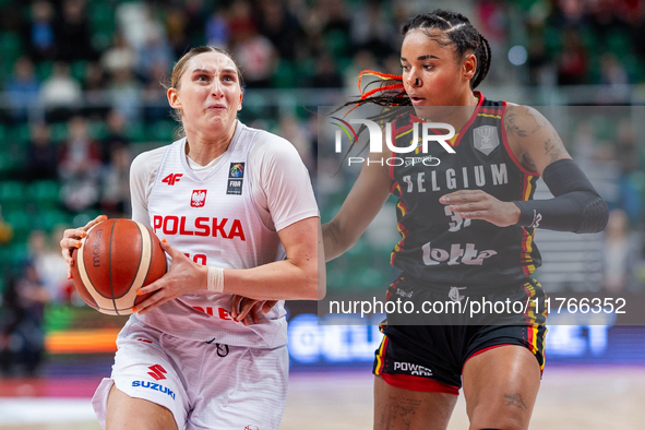 Anna Makurat and Maxuela Lisowa Mbaka in action during the FIBA 2025 European Women's Basketball Championship Qualifiers Group C match betwe...