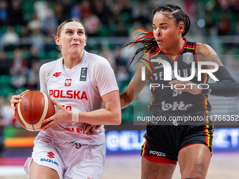 Anna Makurat and Maxuela Lisowa Mbaka in action during the FIBA 2025 European Women's Basketball Championship Qualifiers Group C match betwe...