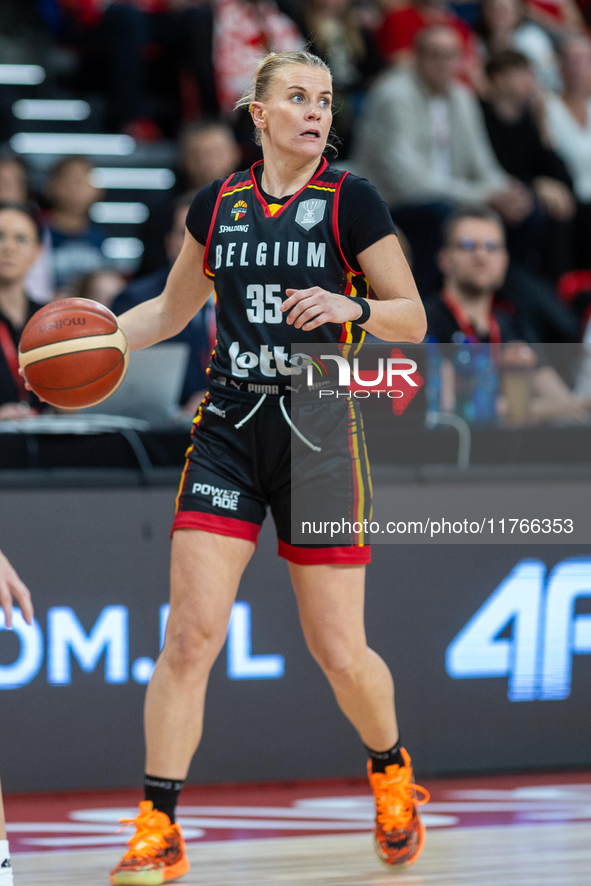 Julie Vanloo in action during the FIBA 2025 European Women's Basketball Championship Qualifiers Group C match between Poland and Belgium at...