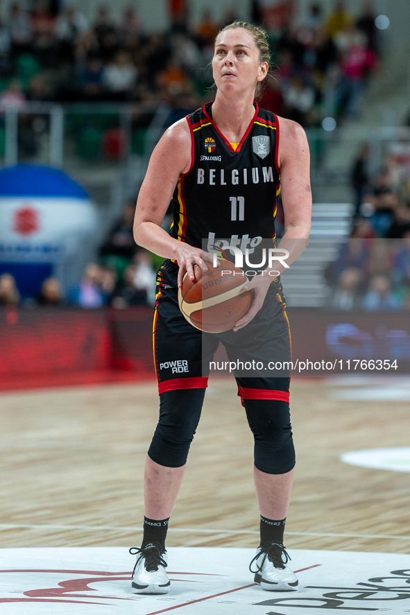 Emma Meesseman in action during the FIBA 2025 European Women's Basketball Championship Qualifiers Group C match between Poland and Belgium a...