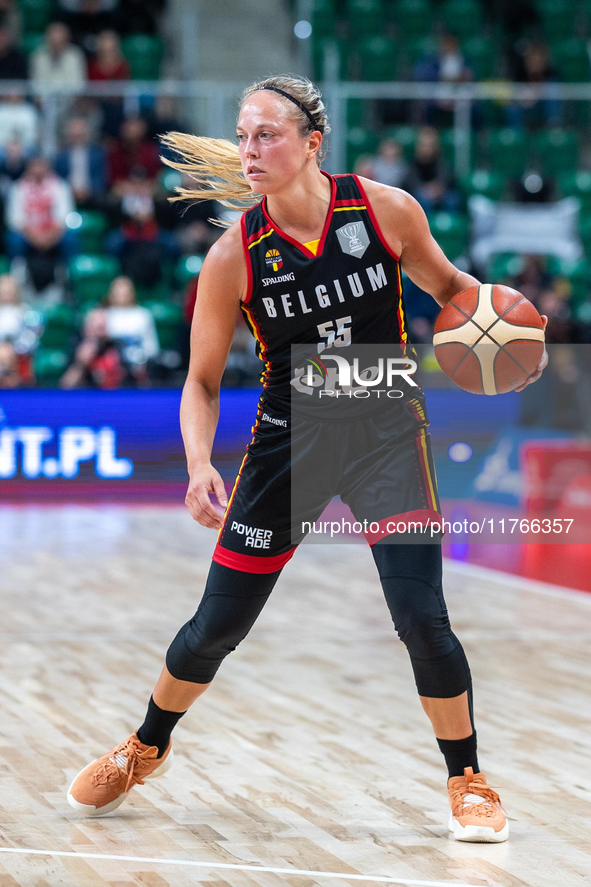 Julie Allemand in action during the FIBA 2025 European Women's Basketball Championship Qualifiers Group C match between Poland and Belgium a...