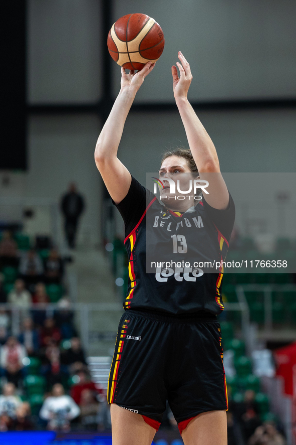 Kyara Linskens in action during the FIBA 2025 European Women's Basketball Championship Qualifiers Group C match between Poland and Belgium a...