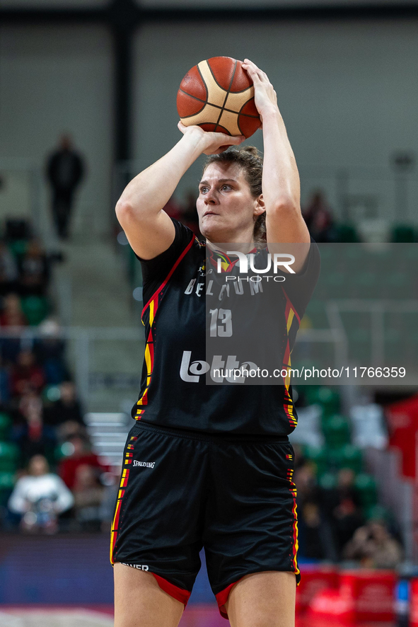 Kyara Linskens in action during the FIBA 2025 European Women's Basketball Championship Qualifiers Group C match between Poland and Belgium a...