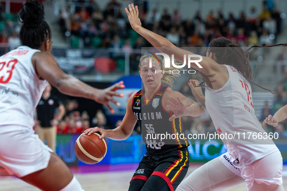 Julie Allemand in action during the FIBA 2025 European Women's Basketball Championship Qualifiers Group C match between Poland and Belgium a...