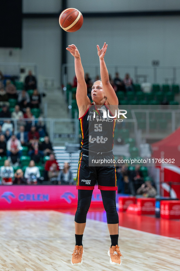 Julie Allemand in action during the FIBA 2025 European Women's Basketball Championship Qualifiers Group C match between Poland and Belgium a...