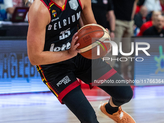 Julie Allemand in action during the FIBA 2025 European Women's Basketball Championship Qualifiers Group C match between Poland and Belgium a...