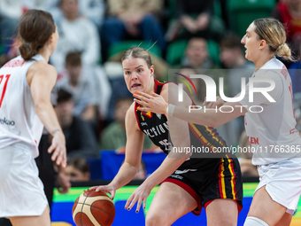 Becky Massey and  Anna Makurat in action during the FIBA 2025 European Women's Basketball Championship Qualifiers Group C match between Pola...