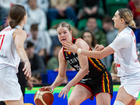 Becky Massey and  Anna Makurat in action during the FIBA 2025 European Women's Basketball Championship Qualifiers Group C match between Pola...