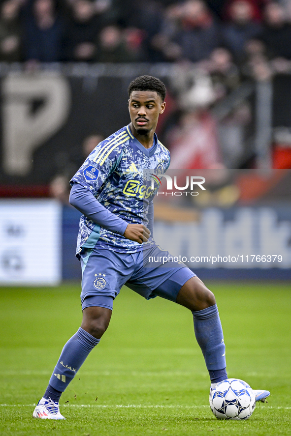 AFC Ajax Amsterdam defender Jorrel Hato plays during the match between Twente and Ajax at the Grolsch Veste stadium for the Dutch Eredivisie...