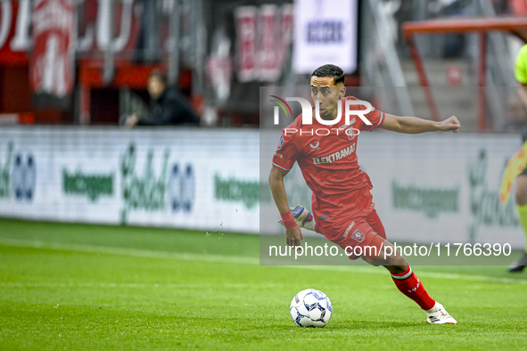 FC Twente defender Anass Salah-Eddine plays during the match between Twente and Ajax at the Grolsch Veste stadium for the Dutch Eredivisie s...