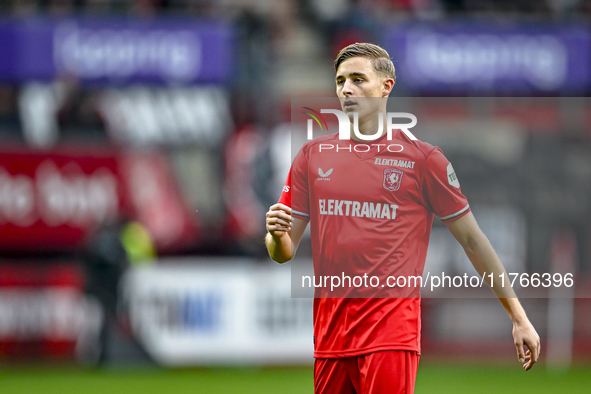 FC Twente defender Max Bruns plays during the match between Twente and Ajax at the Grolsch Veste stadium for the Dutch Eredivisie season 202...