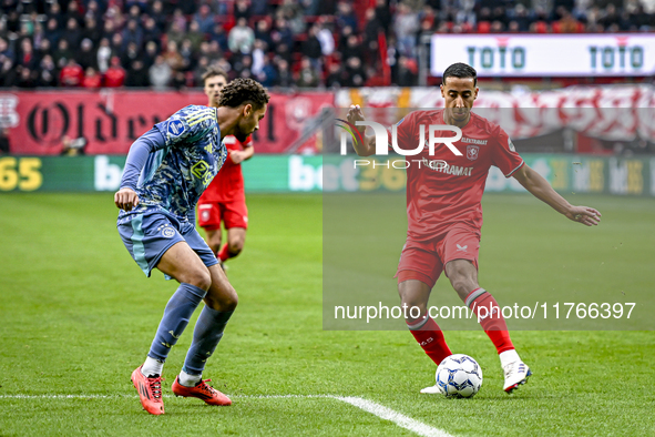 FC Twente defender Anass Salah-Eddine plays during the match between Twente and Ajax at the Grolsch Veste stadium for the Dutch Eredivisie s...