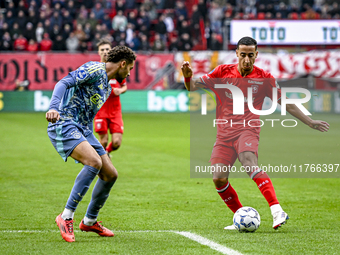 FC Twente defender Anass Salah-Eddine plays during the match between Twente and Ajax at the Grolsch Veste stadium for the Dutch Eredivisie s...