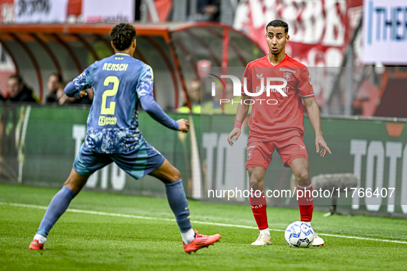 FC Twente defender Anass Salah-Eddine plays during the match between Twente and Ajax at the Grolsch Veste stadium for the Dutch Eredivisie s...