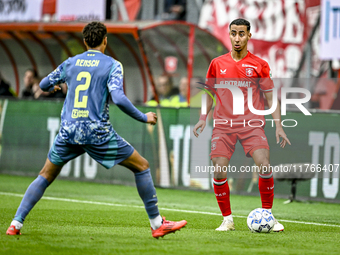 FC Twente defender Anass Salah-Eddine plays during the match between Twente and Ajax at the Grolsch Veste stadium for the Dutch Eredivisie s...