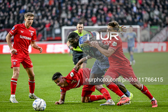 FC Twente midfielder Gijs Besselink, FC Twente defender Mees Hilgers, AFC Ajax Amsterdam forward Brian Brobbey, and FC Twente defender Bart...