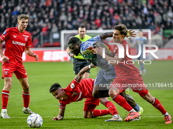 FC Twente midfielder Gijs Besselink, FC Twente defender Mees Hilgers, AFC Ajax Amsterdam forward Brian Brobbey, and FC Twente defender Bart...