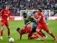 FC Twente midfielder Gijs Besselink, FC Twente defender Mees Hilgers, AFC Ajax Amsterdam forward Brian Brobbey, and FC Twente defender Bart...