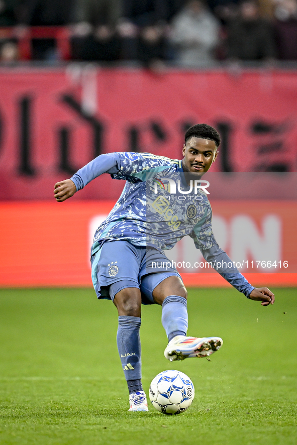 AFC Ajax Amsterdam defender Jorrel Hato plays during the match between Twente and Ajax at the Grolsch Veste stadium for the Dutch Eredivisie...