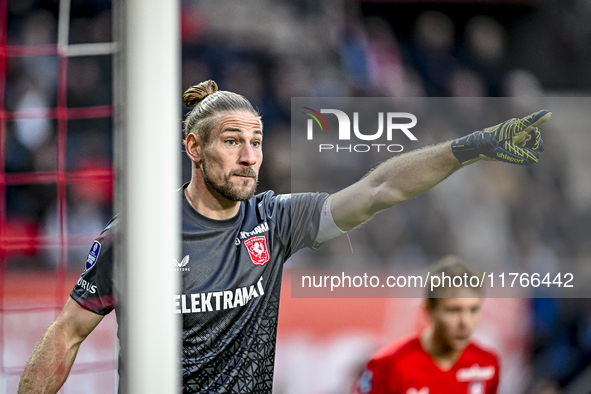 FC Twente goalkeeper Lars Unnerstall plays during the match between Twente and Ajax at the Grolsch Veste stadium for the Dutch Eredivisie se...