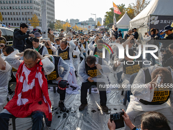 Members of the Cargo Truckers Solidarity Division of the Korean Public Service and Transport Workers' Union under the Korean Confederation o...