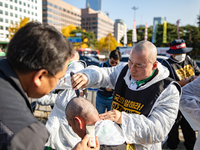 Members of the Cargo Truckers Solidarity Division of the Korean Public Service and Transport Workers' Union under the Korean Confederation o...