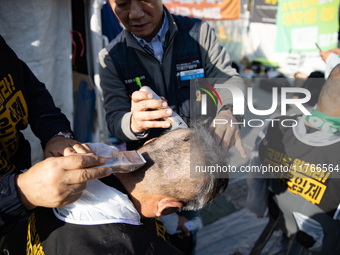 Members of the Cargo Truckers Solidarity Division of the Korean Public Service and Transport Workers' Union under the Korean Confederation o...