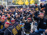 Members of the Cargo Truckers Solidarity Division of the Korean Public Service and Transport Workers' Union under the Korean Confederation o...