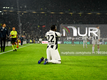 Timothy Weah of Juventus celebrates after scoring during the Serie A match between Juventus and Torino FC at Allianz Stadium in Turin, Italy...